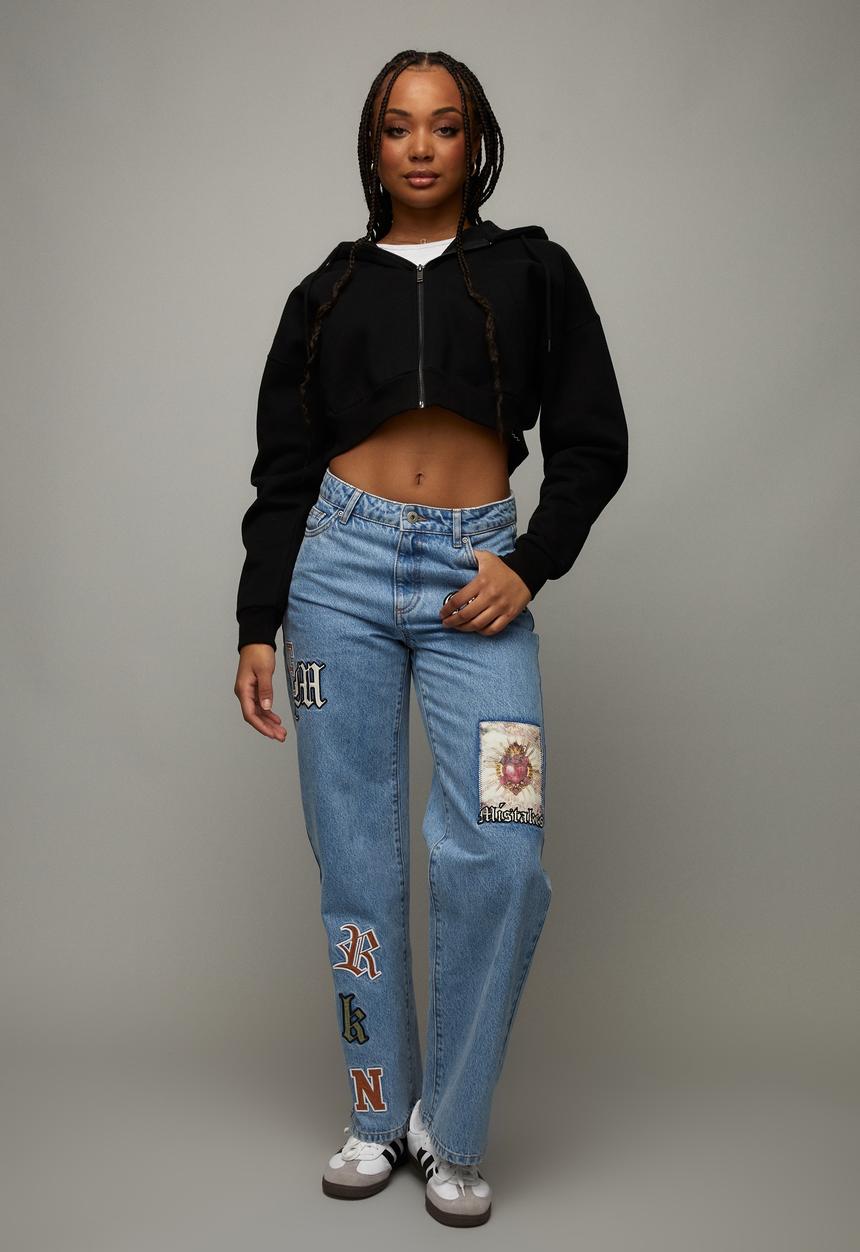 Factorie - Crop zip through hoodie - black