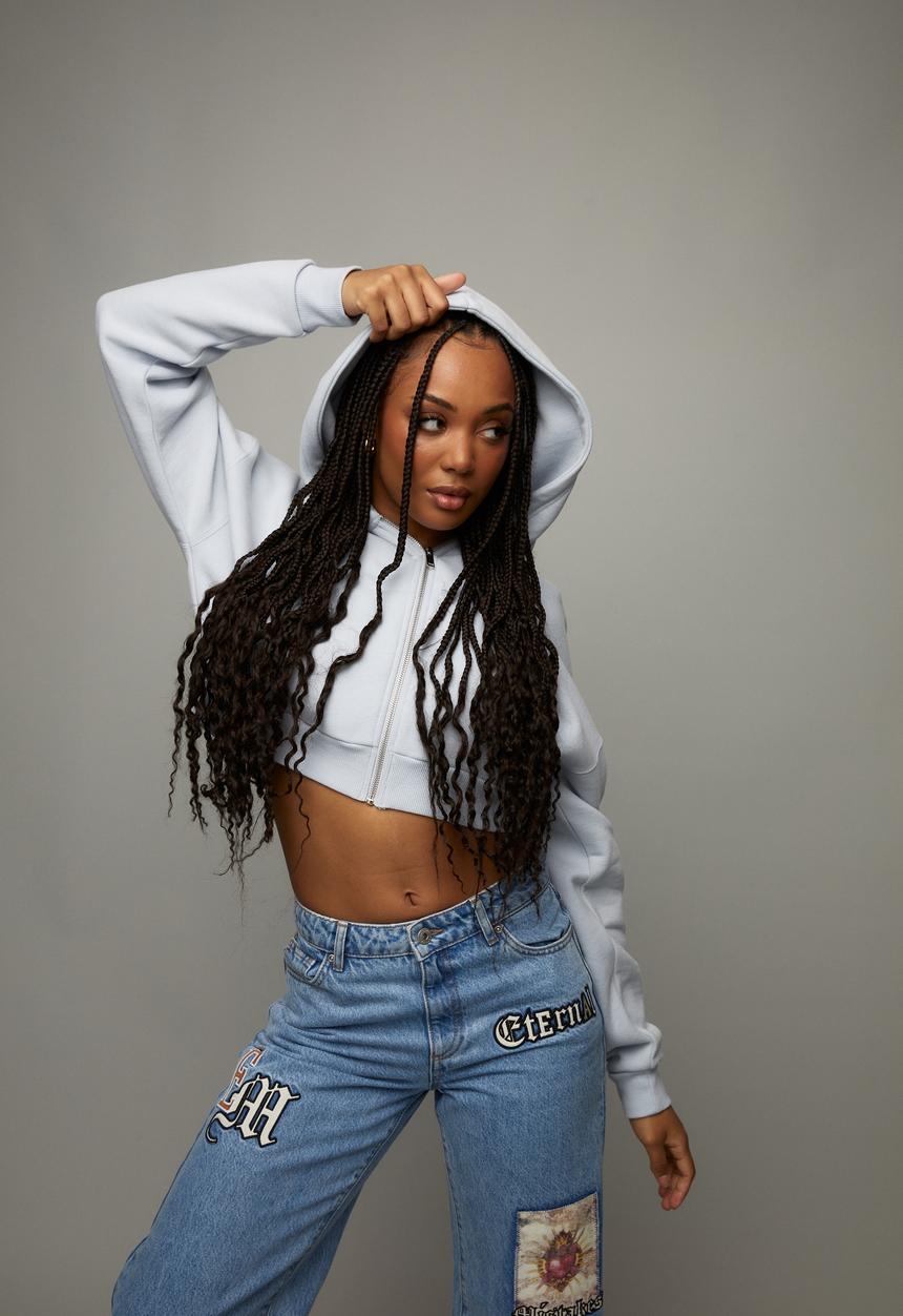 Factorie - Crop zip through hoodie - artic ice