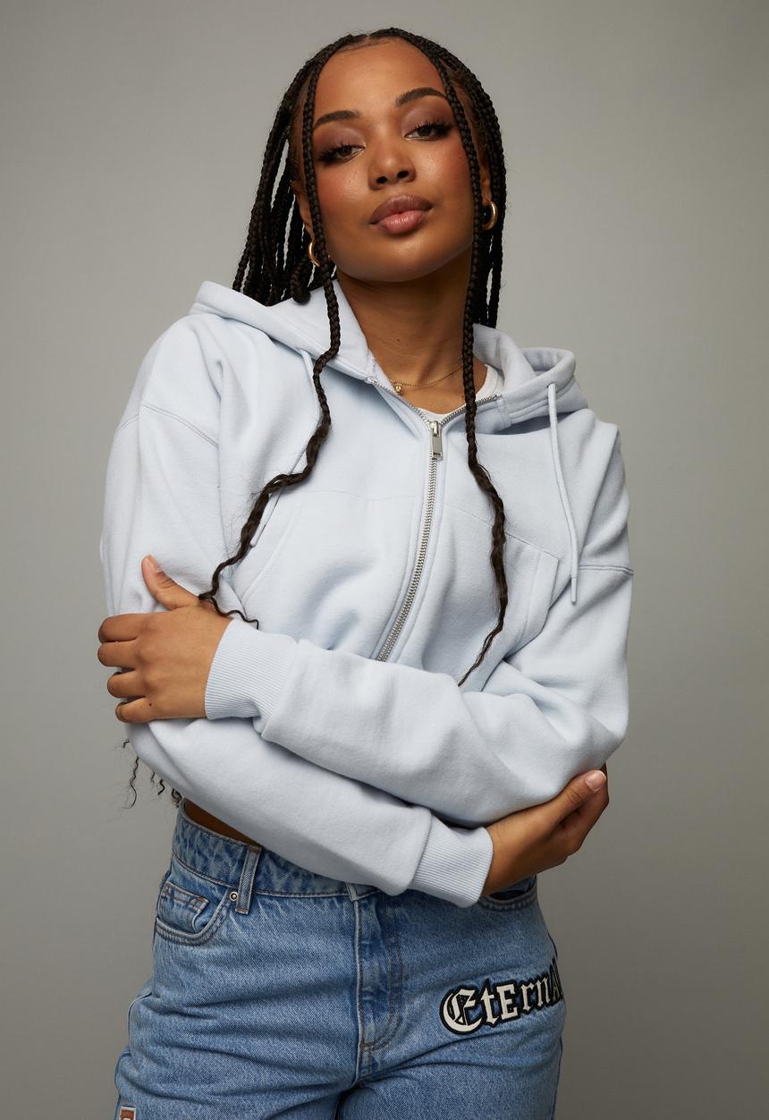 Factorie - Crop zip through hoodie - artic ice