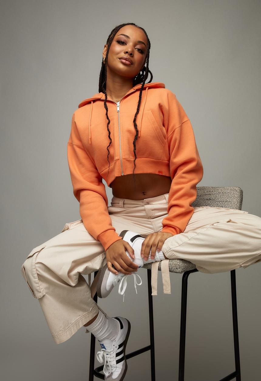 Factorie - Crop zip through hoodie - dusty orange