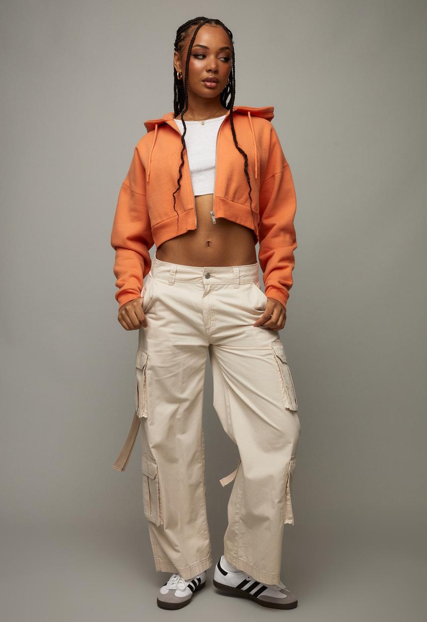 Factorie - Crop zip through hoodie - dusty orange