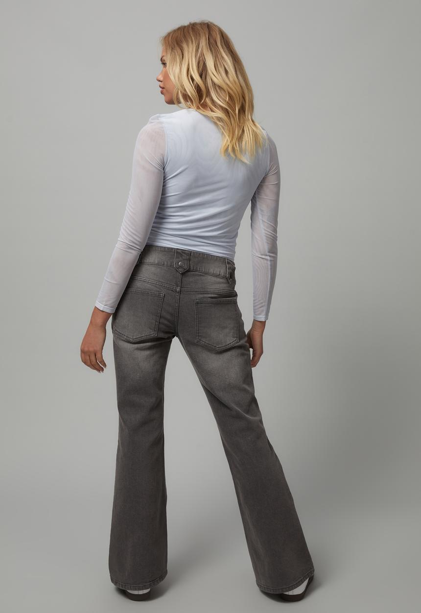 Factorie - Low rise kick flare jean - grey & heavy whiskers