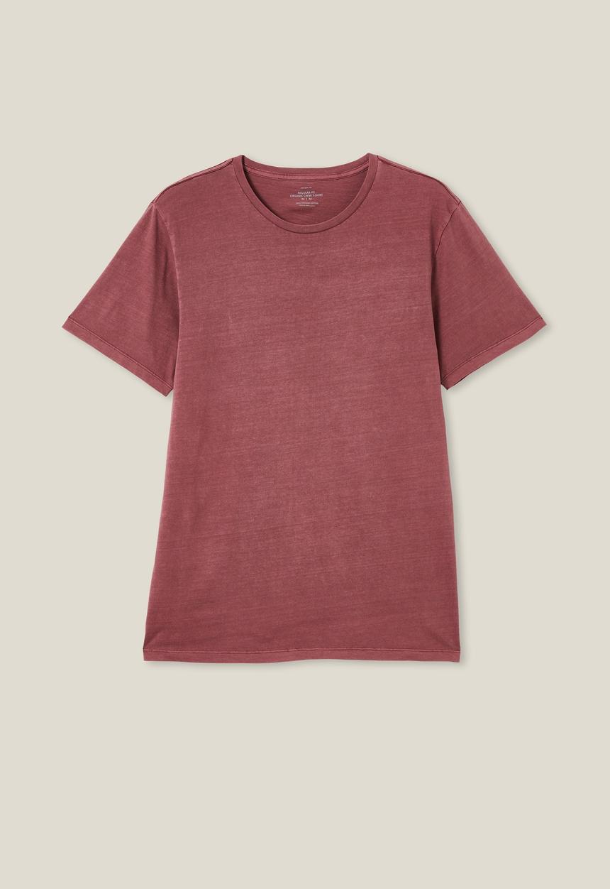Cotton On - Organic regular fit crew T-shirt - dark carmine