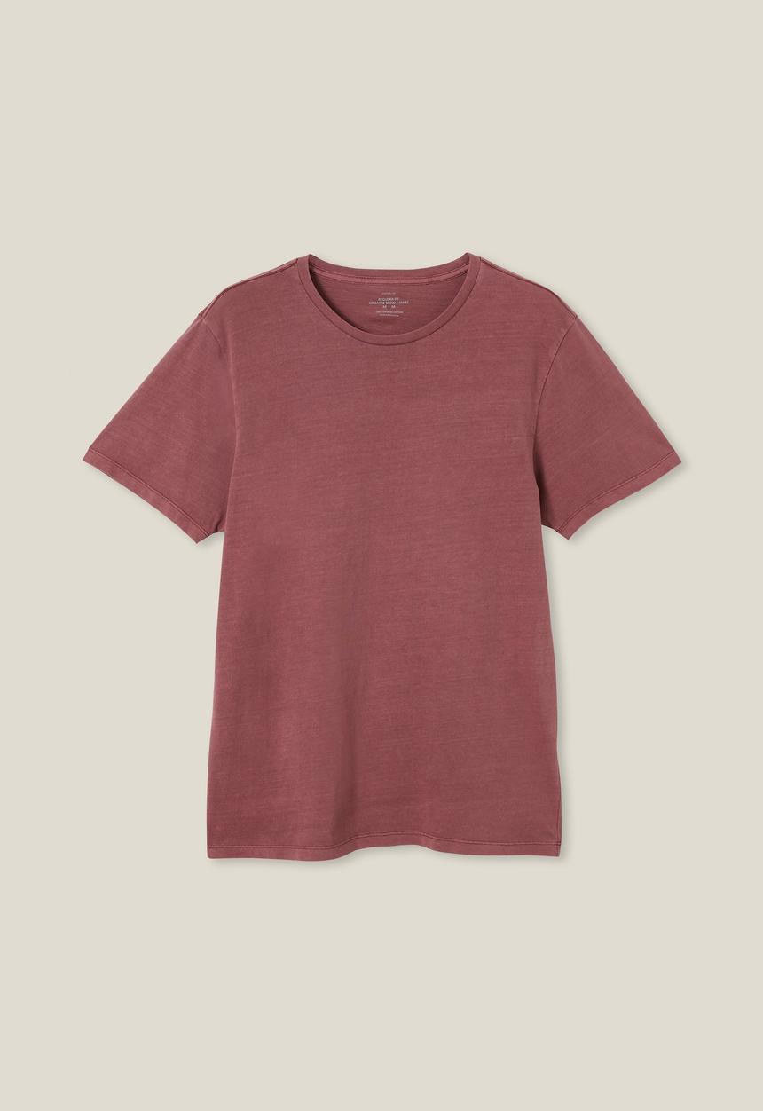 Cotton On - Organic regular fit crew T-shirt - dark carmine