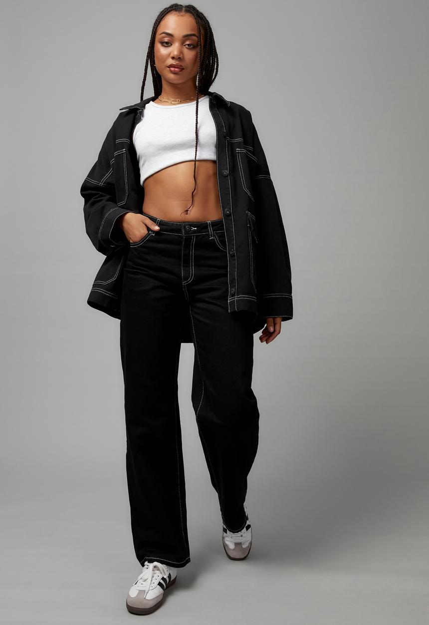 Factorie - Mid rise skate jean - black & white stitch
