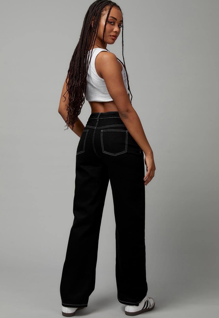 Factorie - Mid rise skate jean - black & white stitch