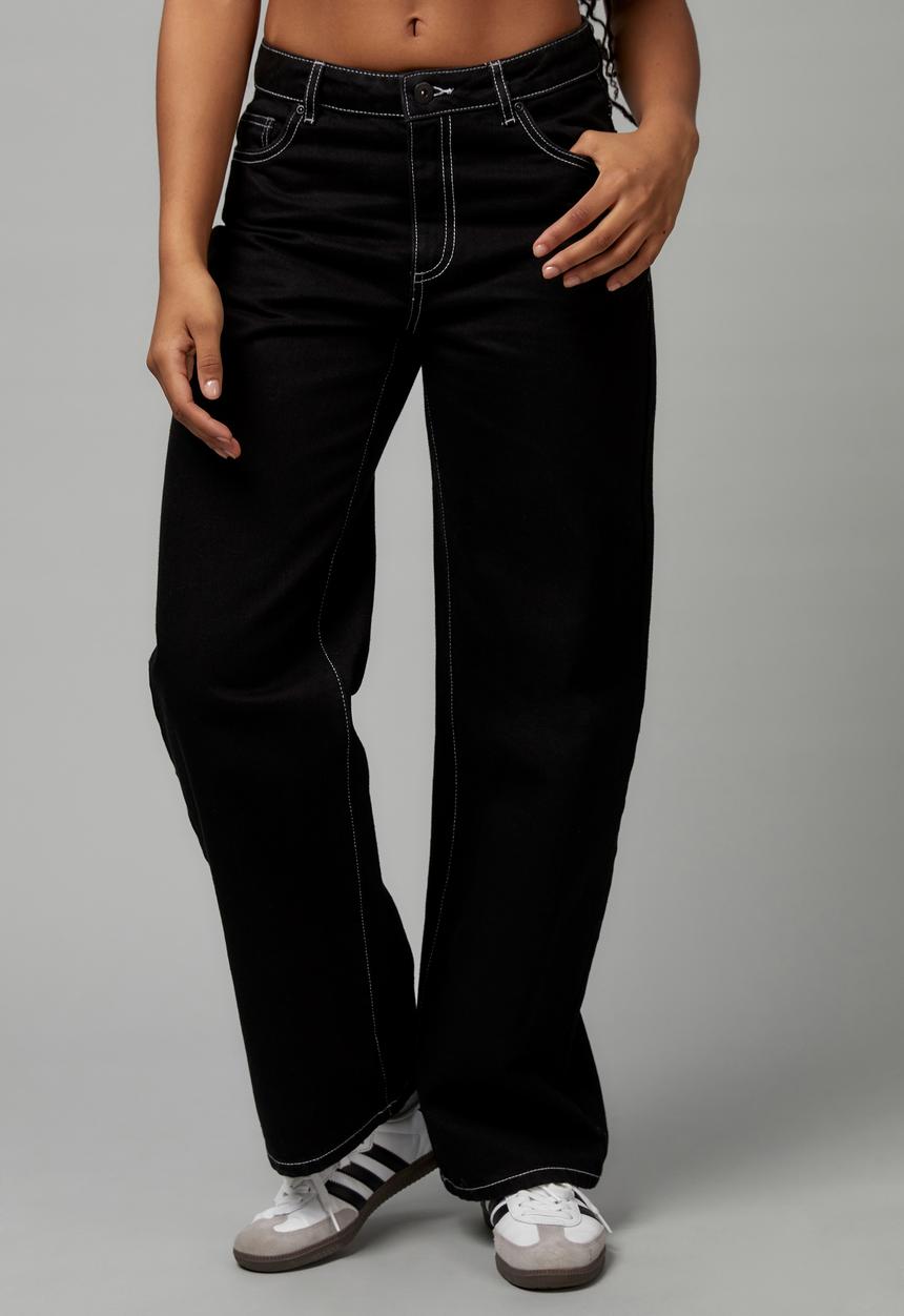 Factorie - Mid rise skate jean - black & white stitch