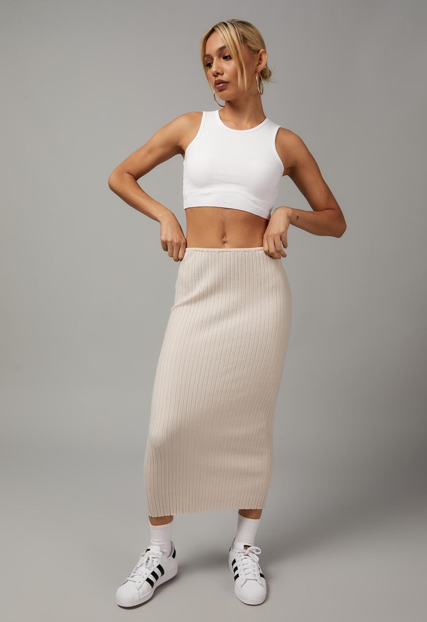 Factorie - Knit midi skirt - light stone