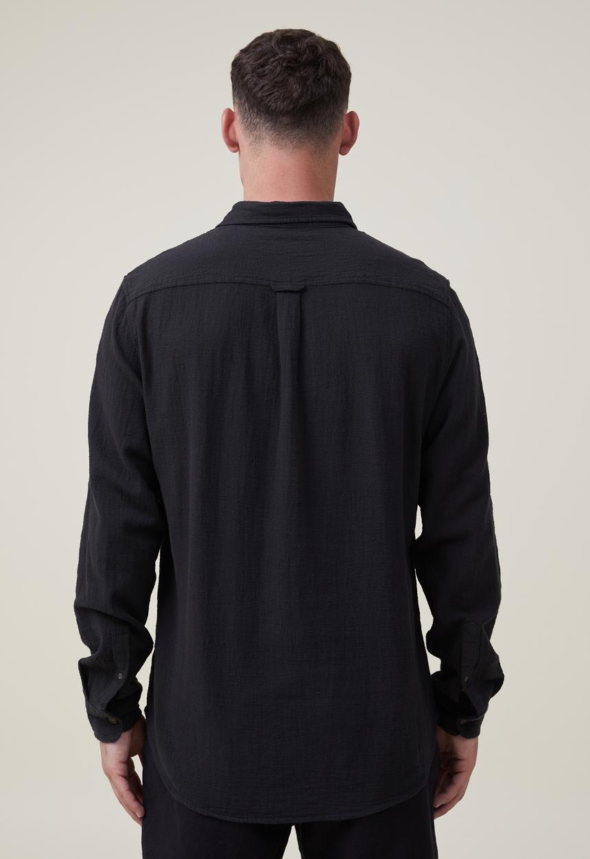 Cotton On - Portland long sleeve shirt - washed black cheesecloth
