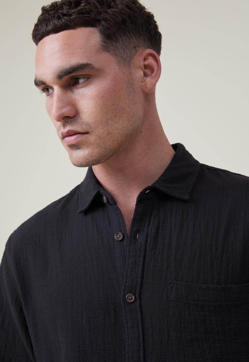 Cotton On - Portland long sleeve shirt - washed black cheesecloth