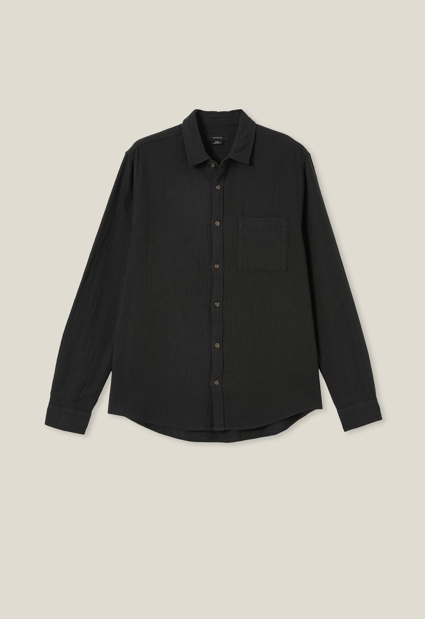 Cotton On - Portland long sleeve shirt - washed black cheesecloth
