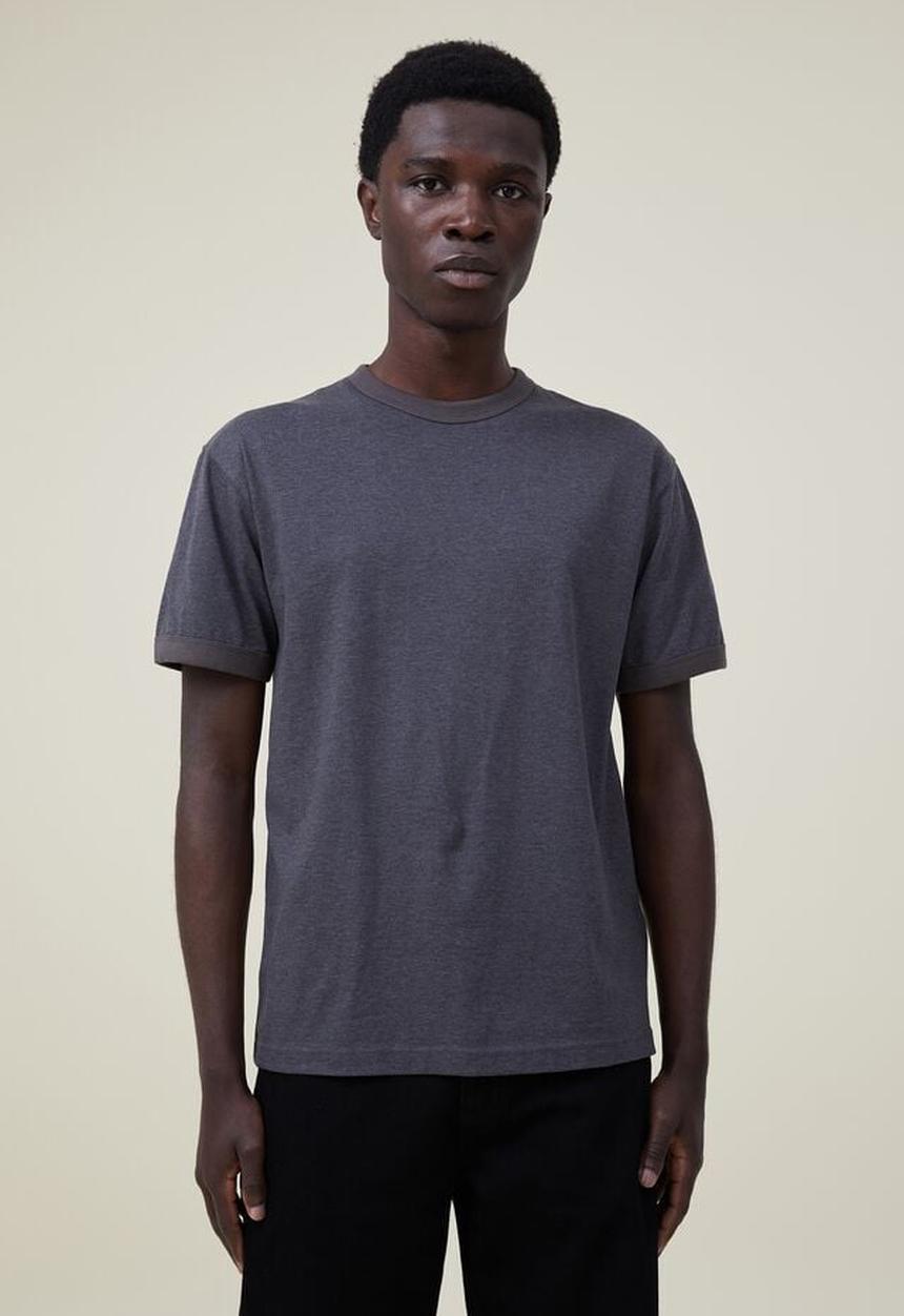 Cotton On - Loose fit ringer t-shirt - charcoal marle/faded slate
