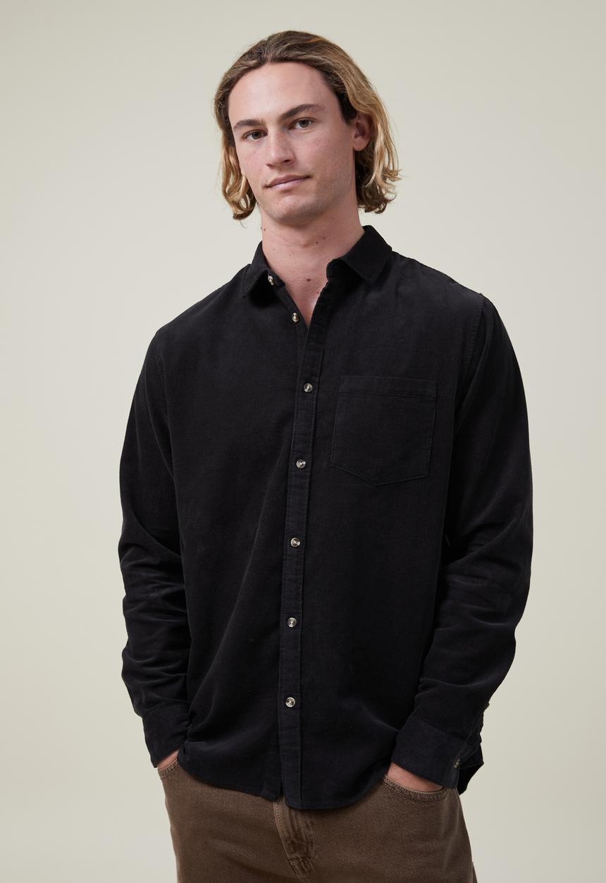 Cotton On - Portland long sleeve shirt - washed black cord