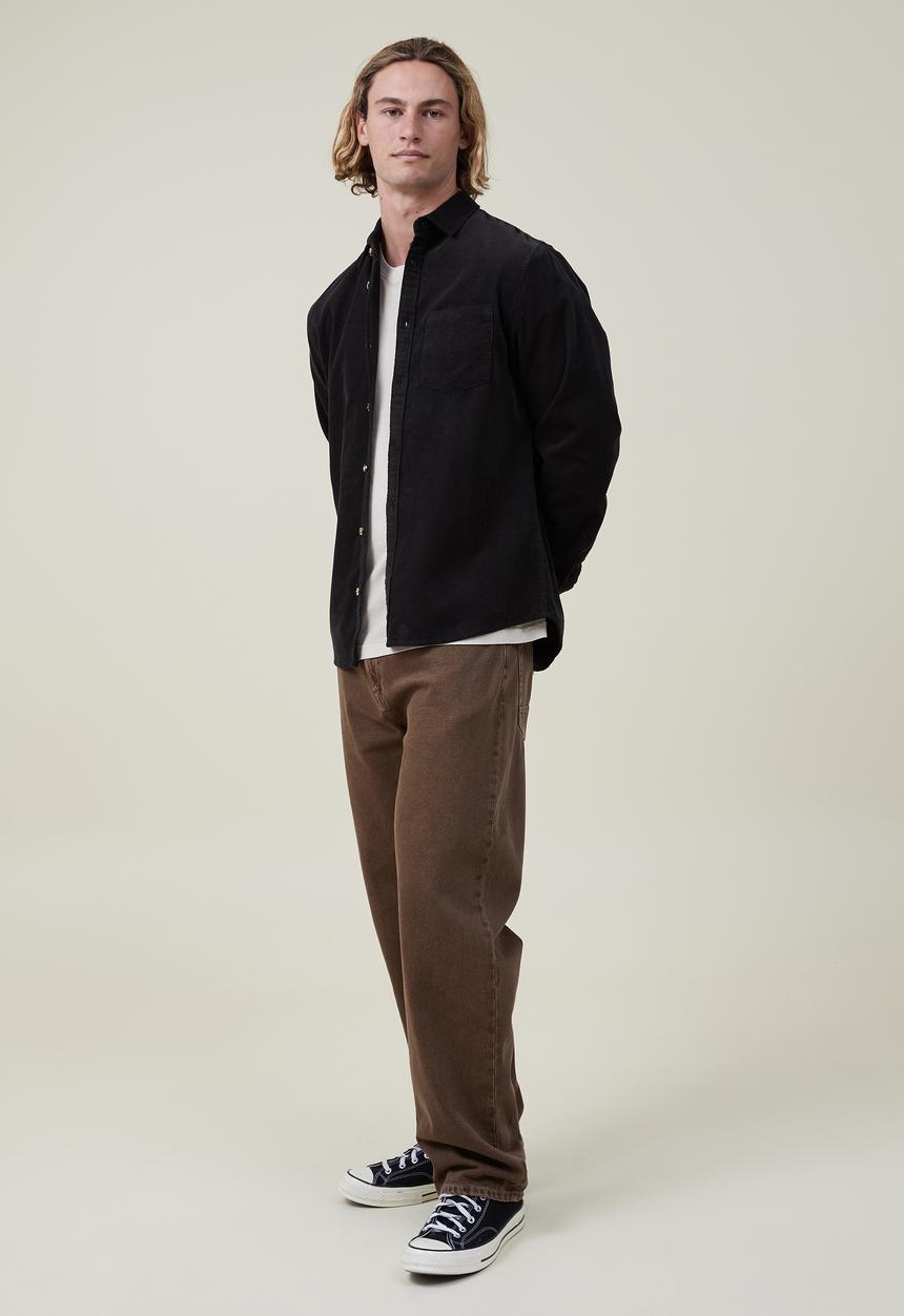 Cotton On - Portland long sleeve shirt - washed black cord