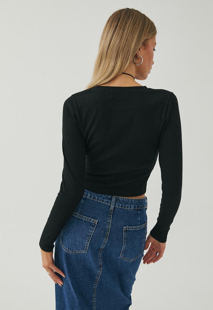Supré  - Aspen long sleeve rib top - black