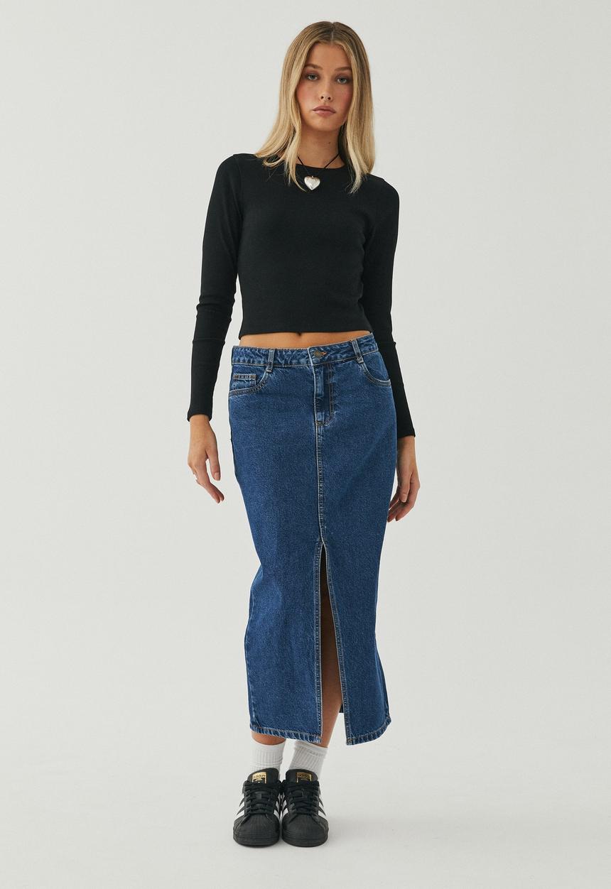 Supré  - Aspen long sleeve rib top - black