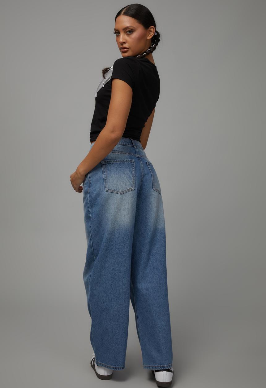 Factorie - Trophy low rise baggy jean - lake blue/heavy whiskers