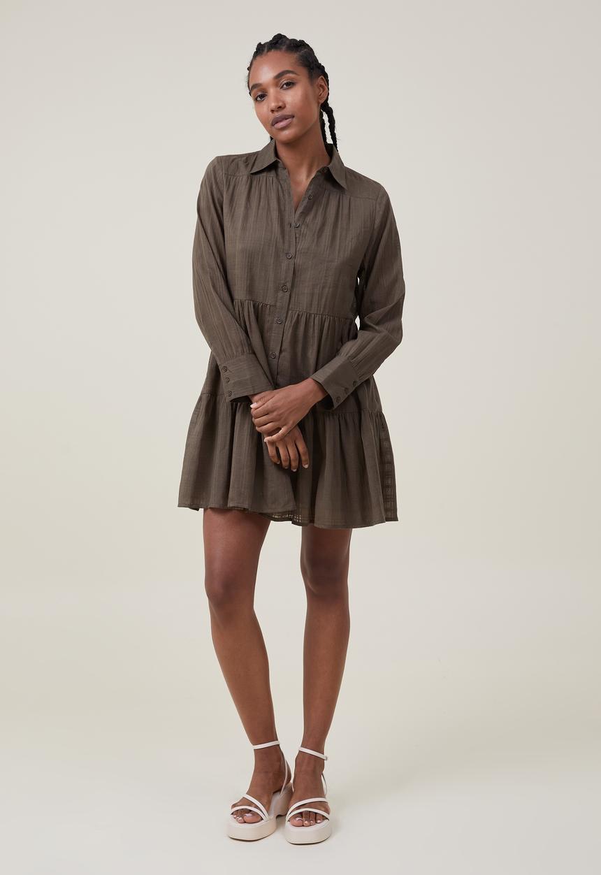 Cotton On - Shannon button front shirt mini dress - khaki