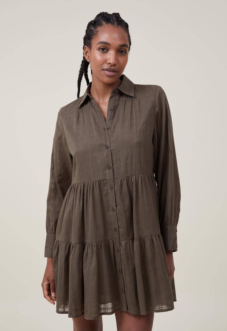 Cotton On - Shannon button front shirt mini dress - khaki