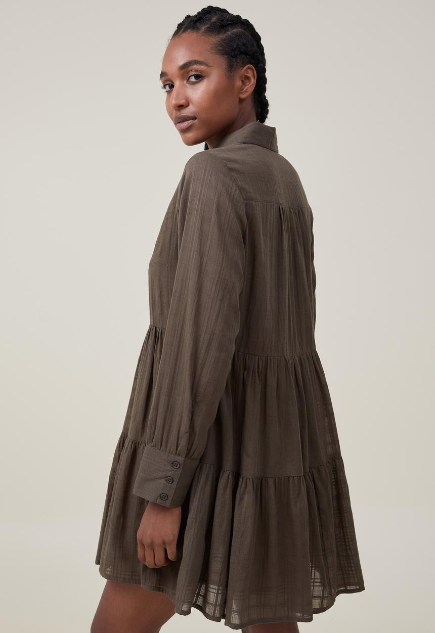 Cotton On - Shannon button front shirt mini dress - khaki