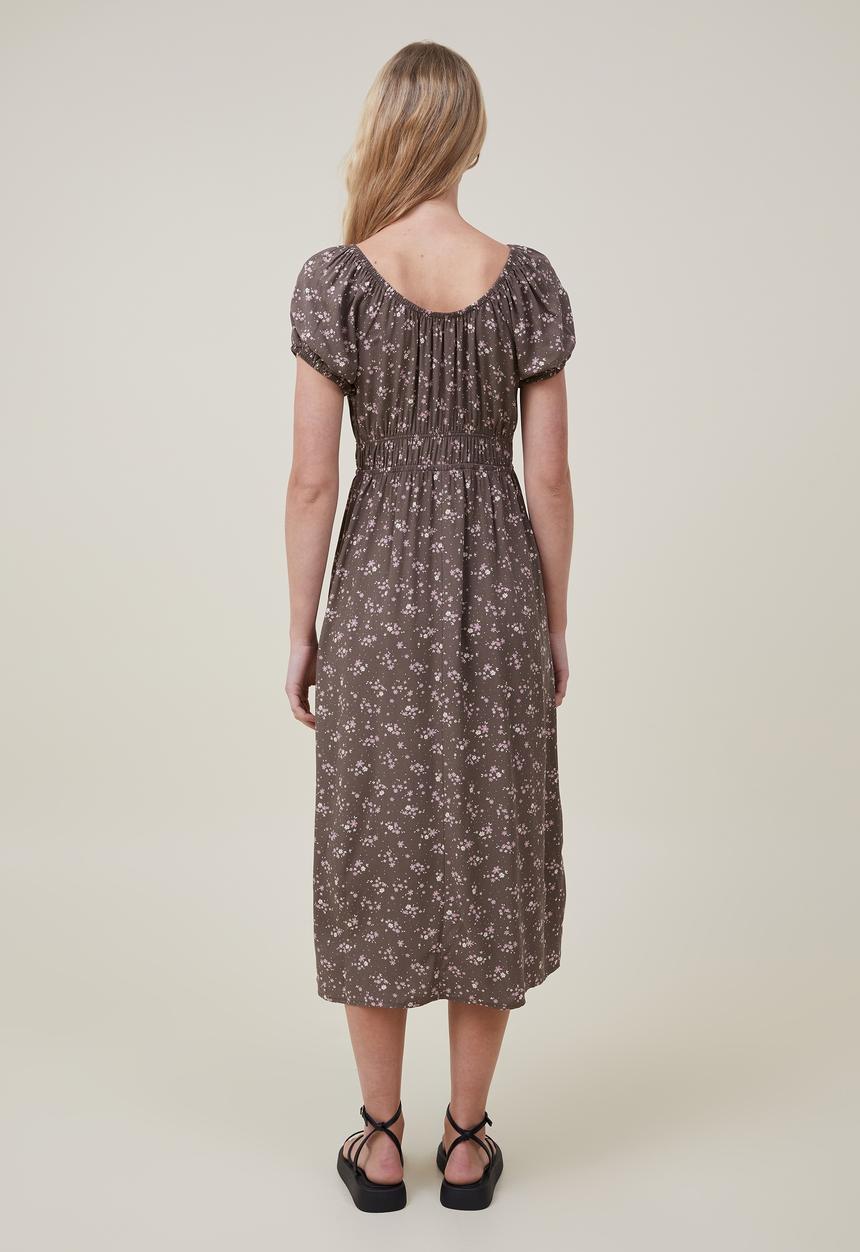 Cotton On - Jennifer cap sleeve midi dress - daphne ditsy rich brown