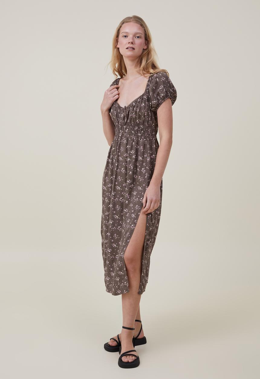 Cotton On - Jennifer cap sleeve midi dress - daphne ditsy rich brown