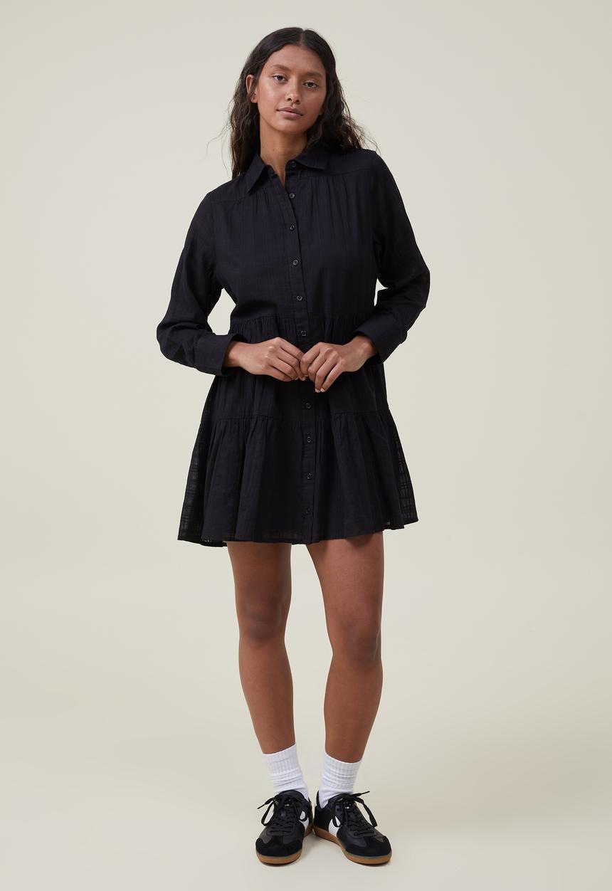 Cotton On - Shannon button front shirt mini dress - black