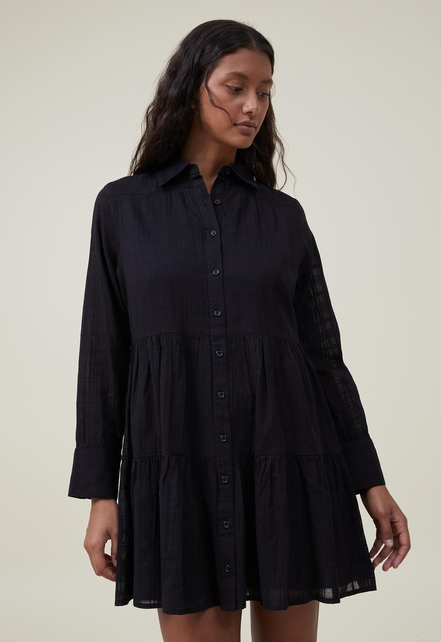 Cotton On - Shannon button front shirt mini dress - black
