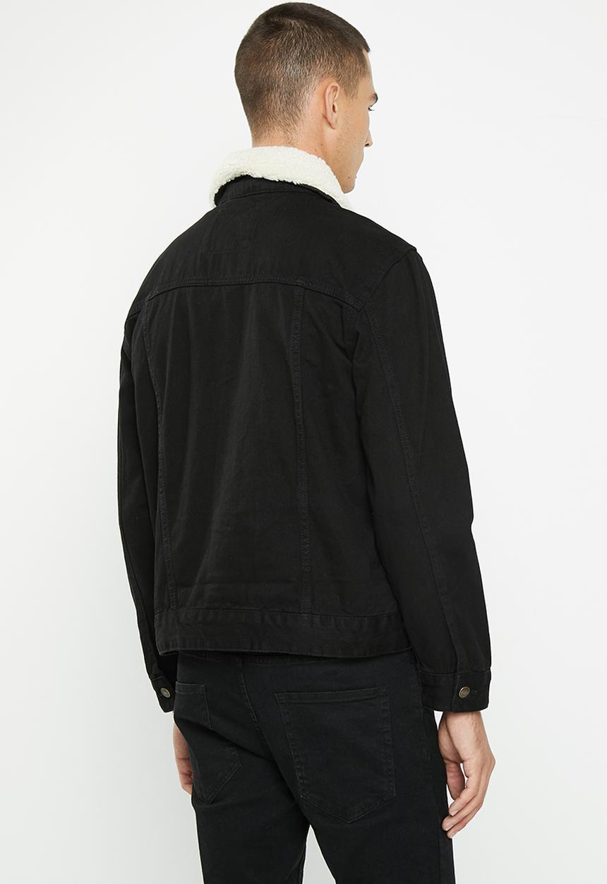 Brave Soul - Larson jacket - black denim/cream borg