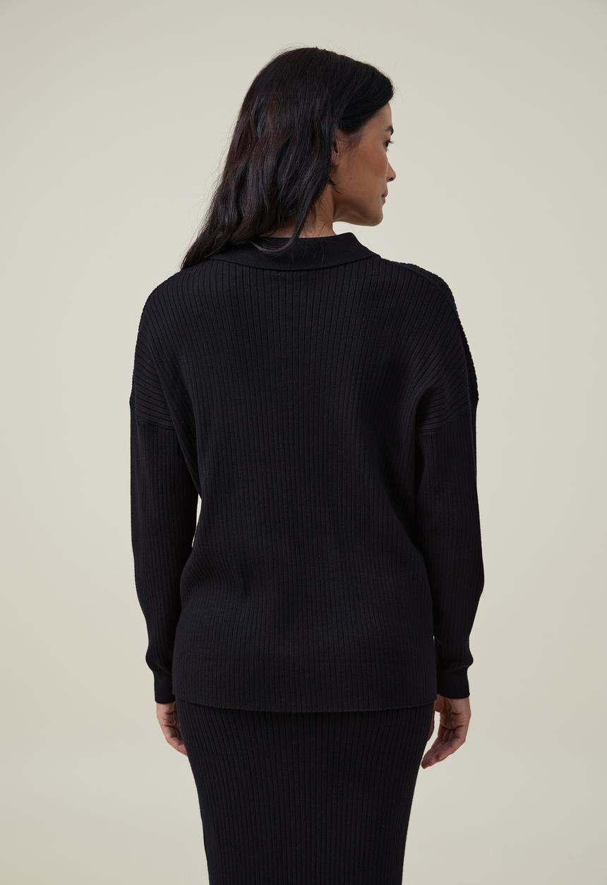 Cotton On - Maternity friendly urban collar long sleeve pullover - black