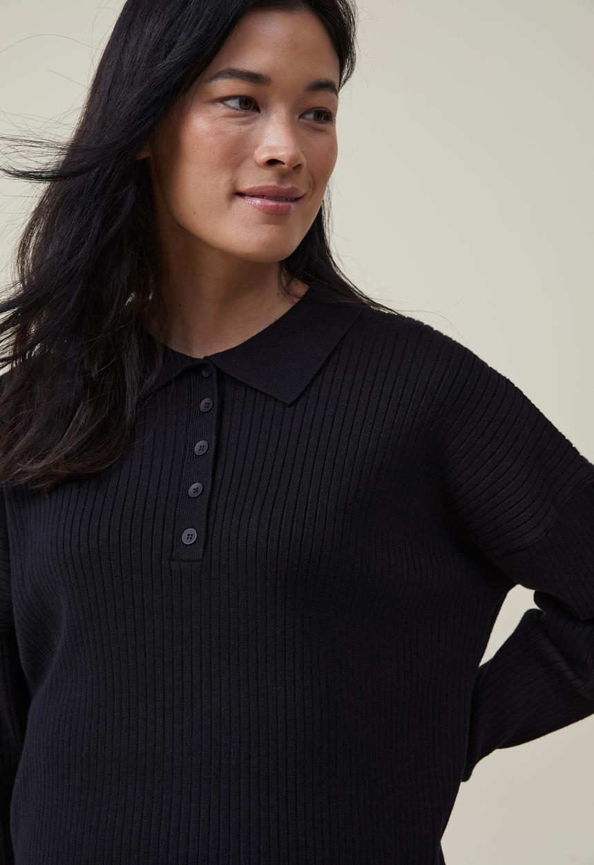 Cotton On - Maternity friendly urban collar long sleeve pullover - black