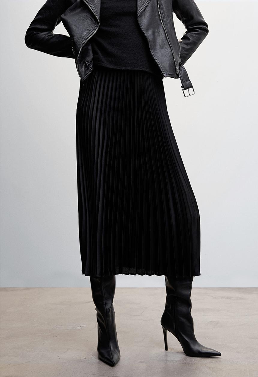 MANGO - Skirt plisado2 - black