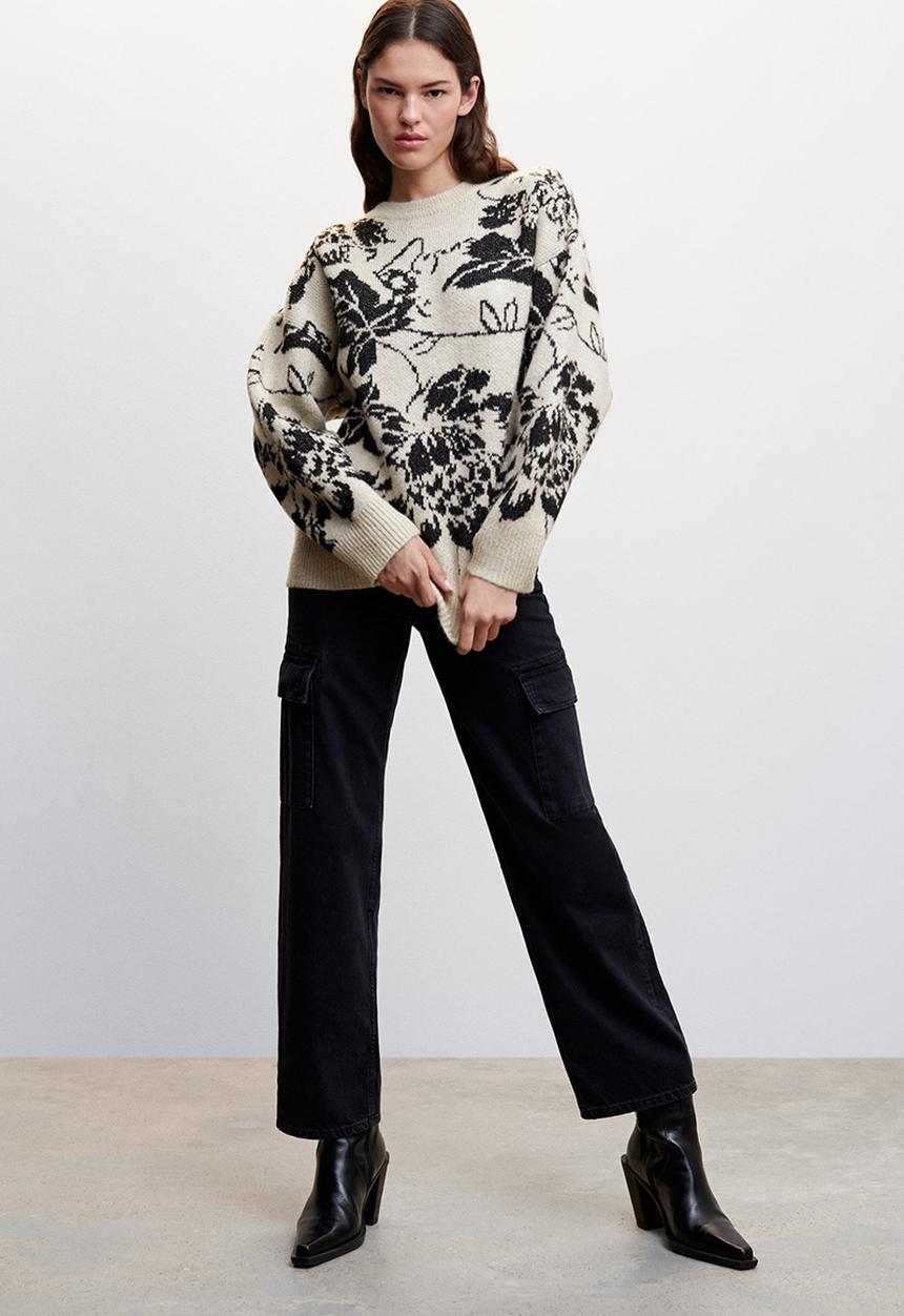 MANGO - Sweater flores - beige