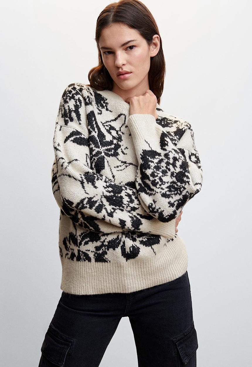 MANGO - Sweater flores - beige