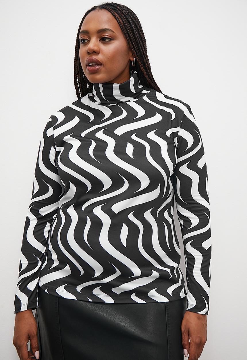 Superbalist - Printed poloneck tee - black & white 