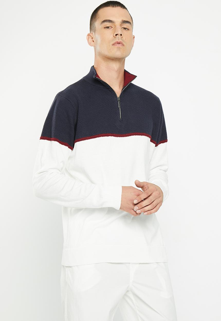 Brave Soul - Samir knitwear - midnight navy & vintage white
