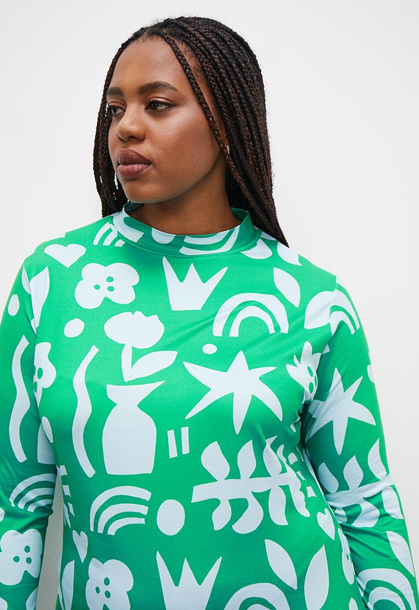 Superbalist - Printed knit column dress - green abstract floral