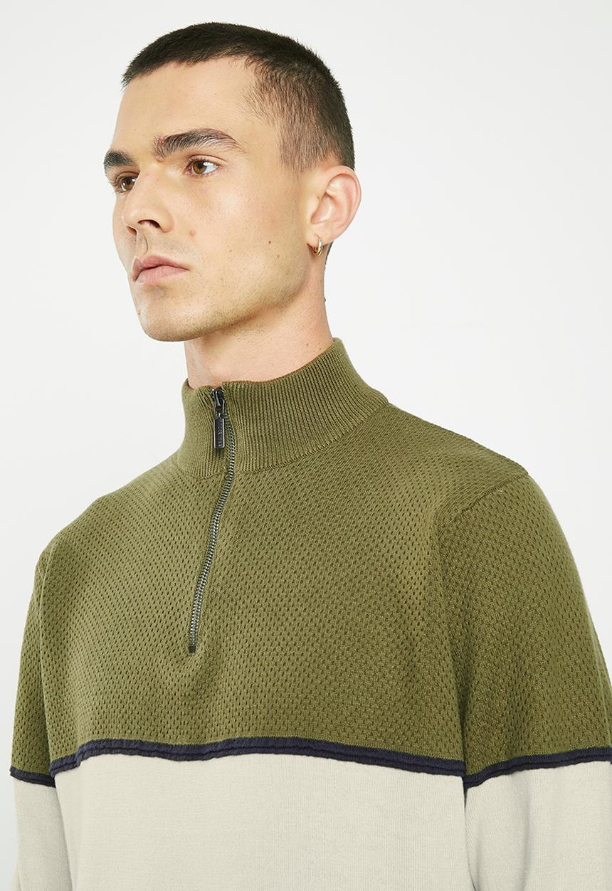 Brave Soul - Samir knitwear - khaki & stone