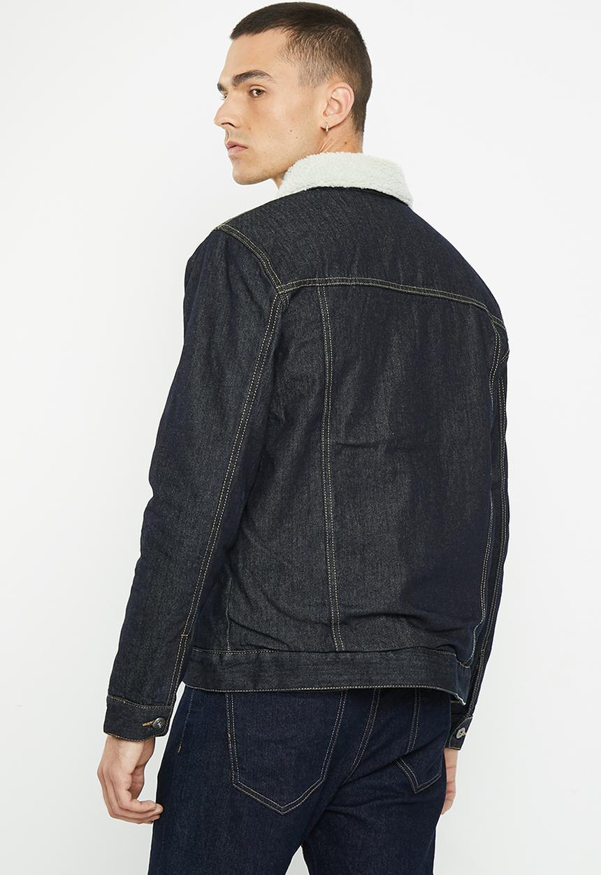 Brave Soul - Larsonborgdb jacket - dark blue denim & cream borg