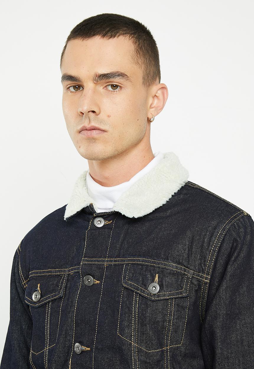 Brave Soul - Larsonborgdb jacket - dark blue denim & cream borg