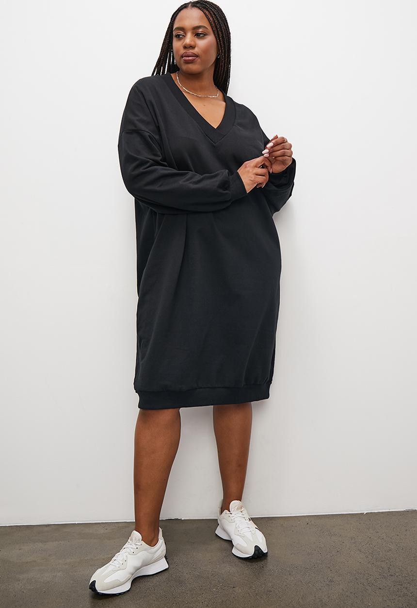 Superbalist - Crossover v-neck sweat dress - black