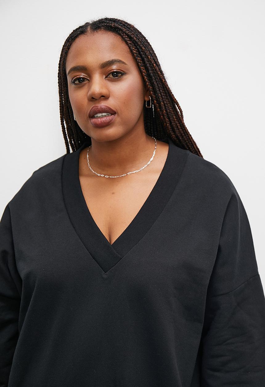Superbalist - Crossover v-neck sweat dress - black