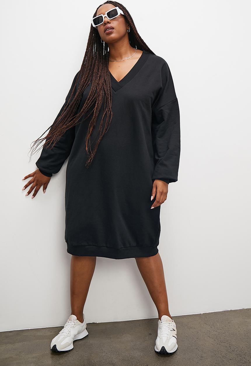 Superbalist - Crossover v-neck sweat dress - black