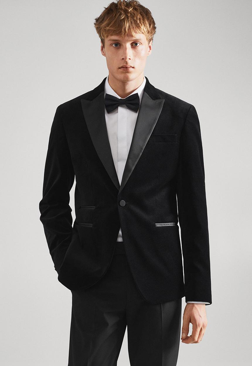 MANGO - Blazer velvet - black