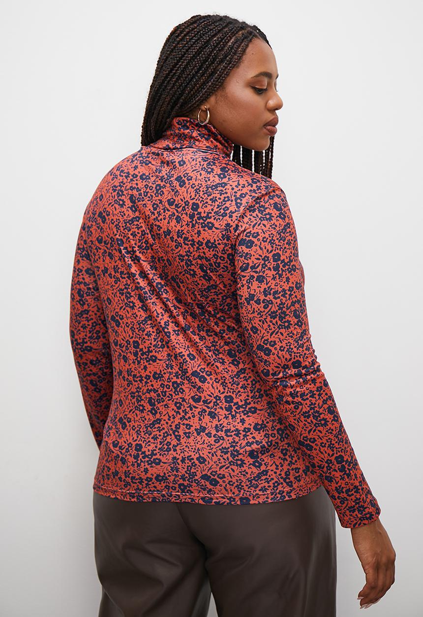 Superbalist - Printed poloneck tee - brown & navy