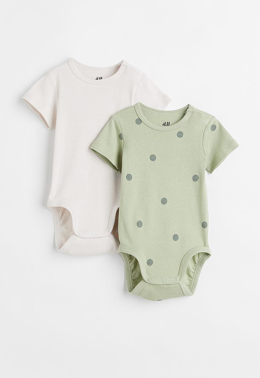 H&M - 2-Pack short-sleeved bodysuits - green/spotted