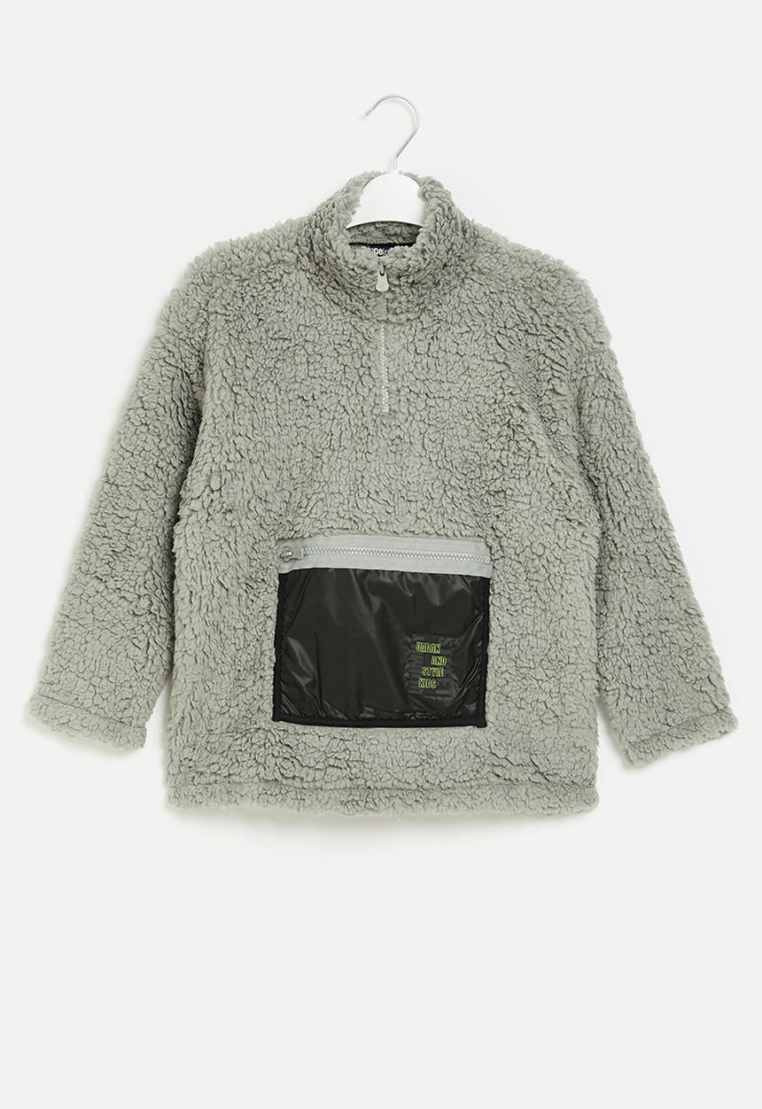 Quimby - Synthetic fur anorak jacket w/ woven details - grey
