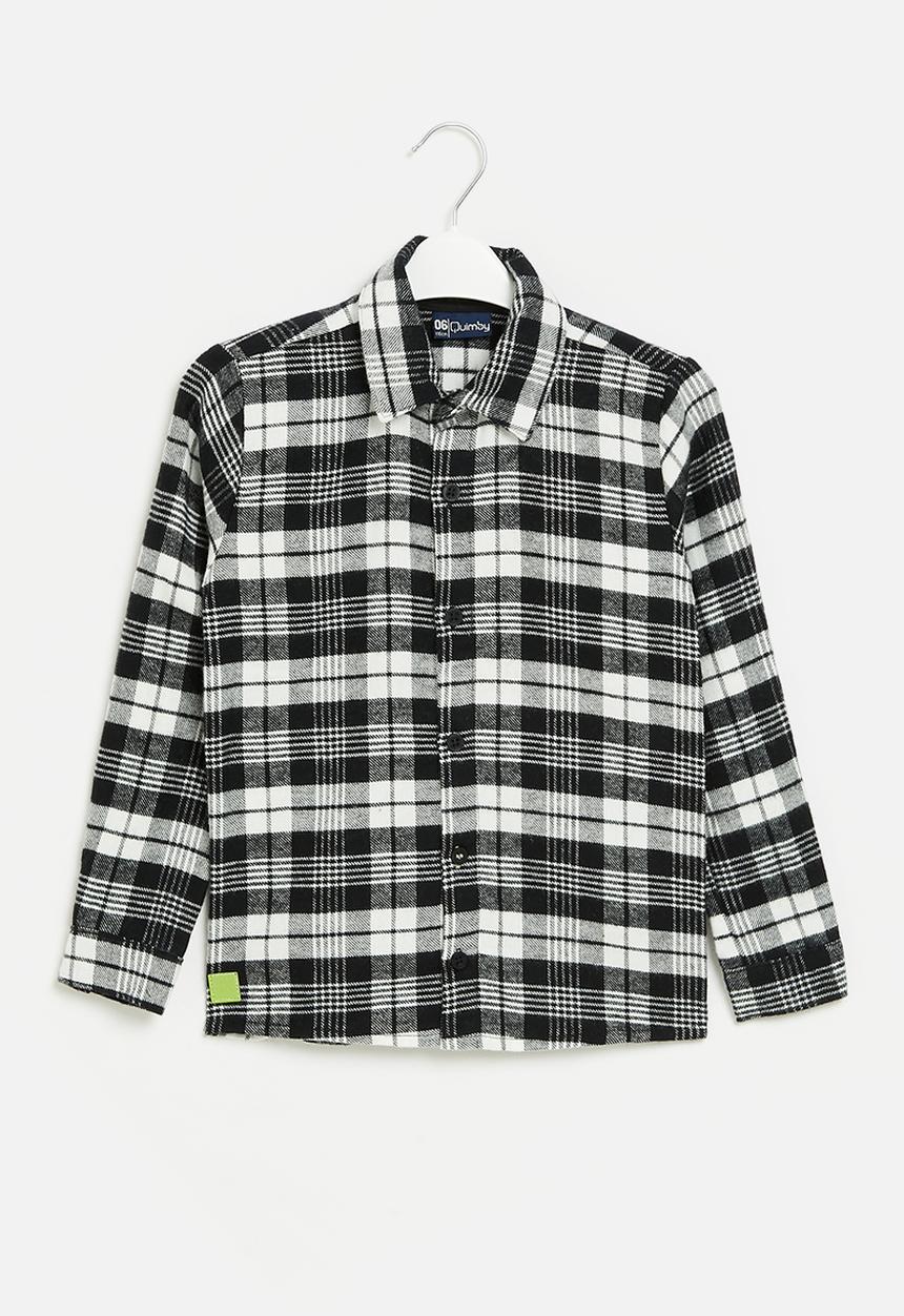 Quimby - Plaid flannel woven shirt - black & white
