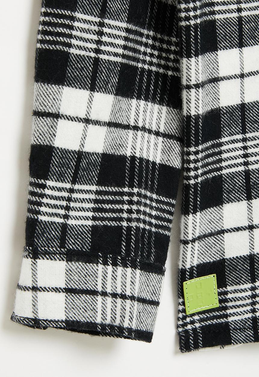 Quimby - Plaid flannel woven shirt - black & white