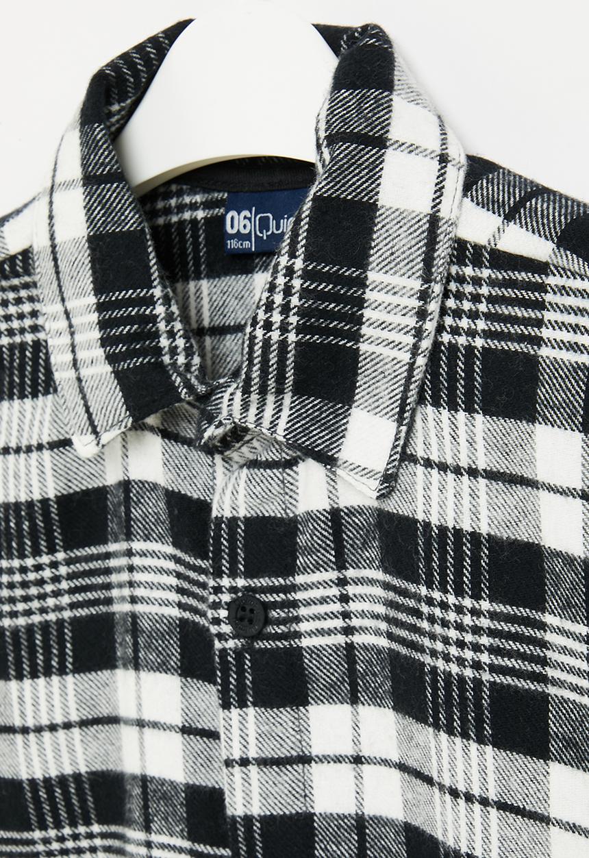 Quimby - Plaid flannel woven shirt - black & white